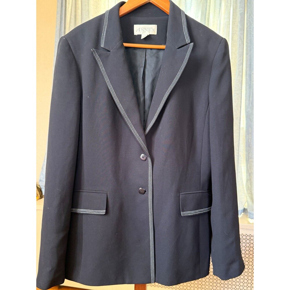 Annex Women's Black Button-Front Lined Collared Blazer Jacket Pockets 16